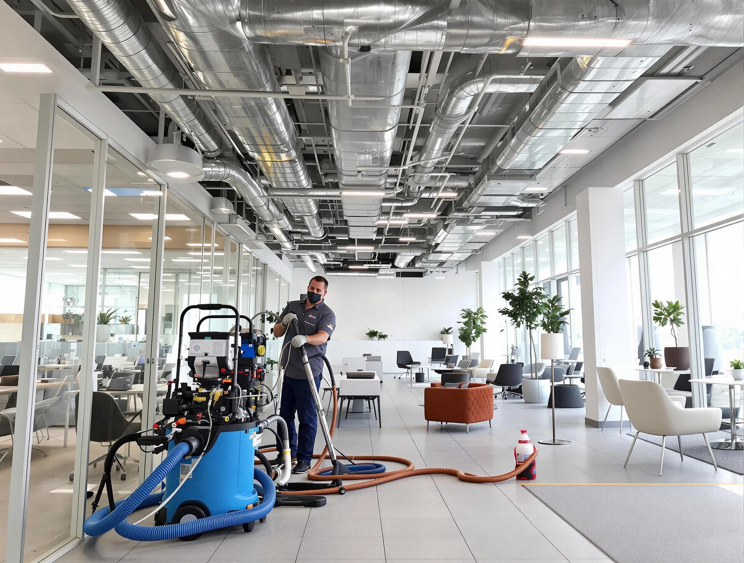 Brentwood Air Duct Cleaning team conducting comprehensive commercial duct cleaning at a business location in Brentwood