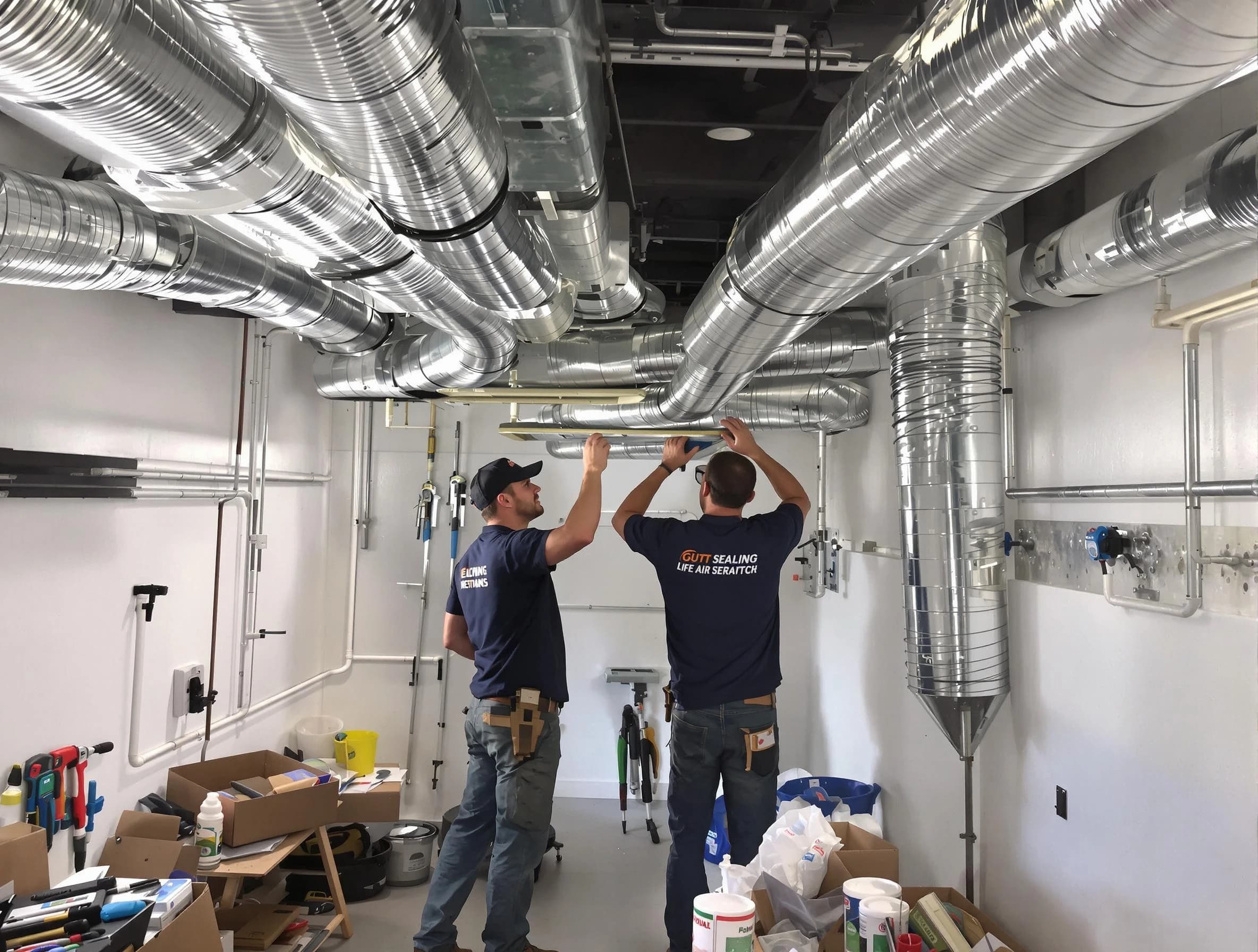 Brentwood Air Duct Cleaning technician applying professional duct sealing solutions in Brentwood
