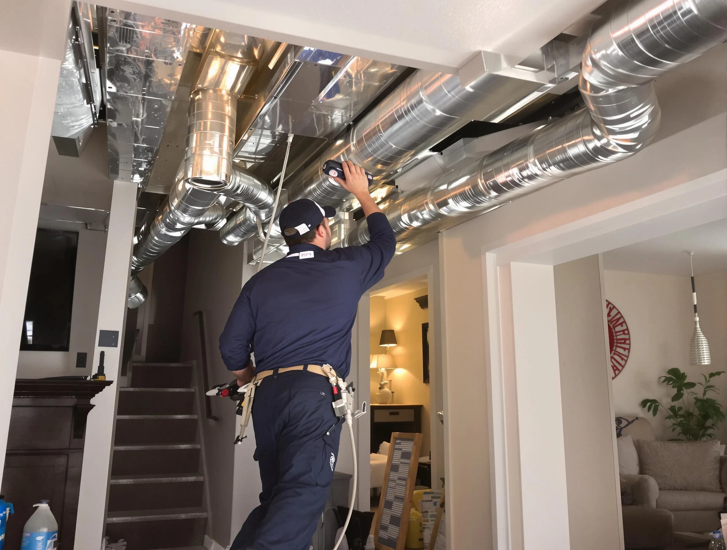 Brentwood Air Duct Cleaning expert performing specialized duct cleaning in a mobile home in Brentwood
