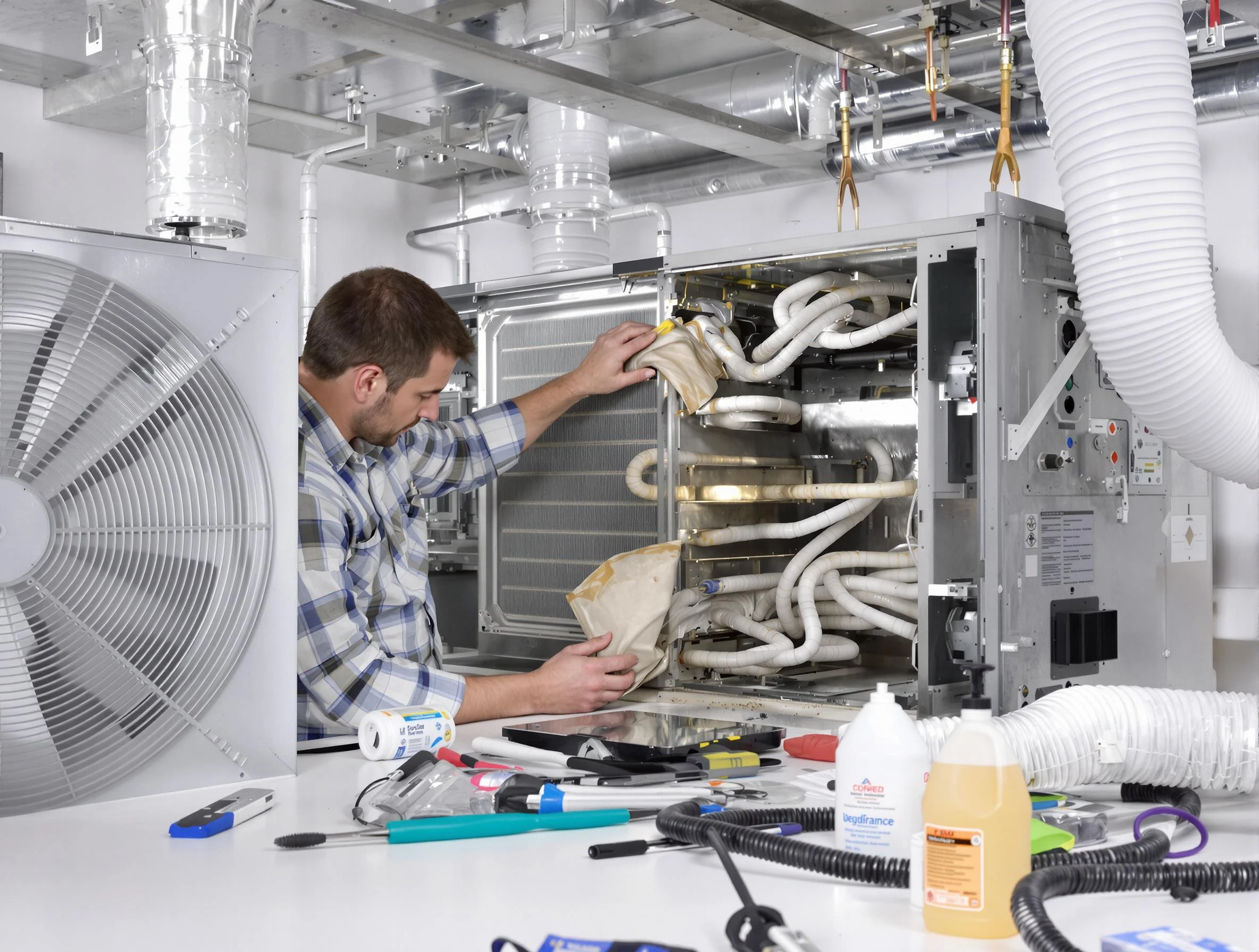 Brentwood Air Duct Cleaning specialist performing precision AC coil cleaning in Brentwood